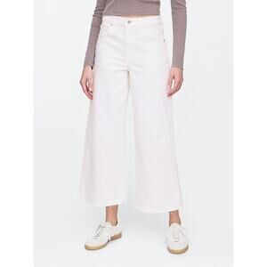 Gap High Rise Wide-Leg White Denim Jeans Raw Hem 6/28R Cotton